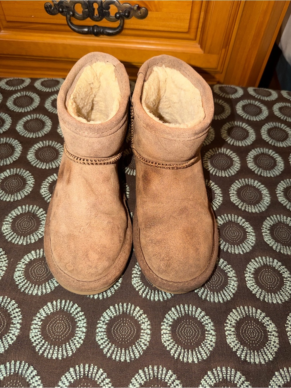 BearPaw Kids Brown Suede Plush-Lined Slippers